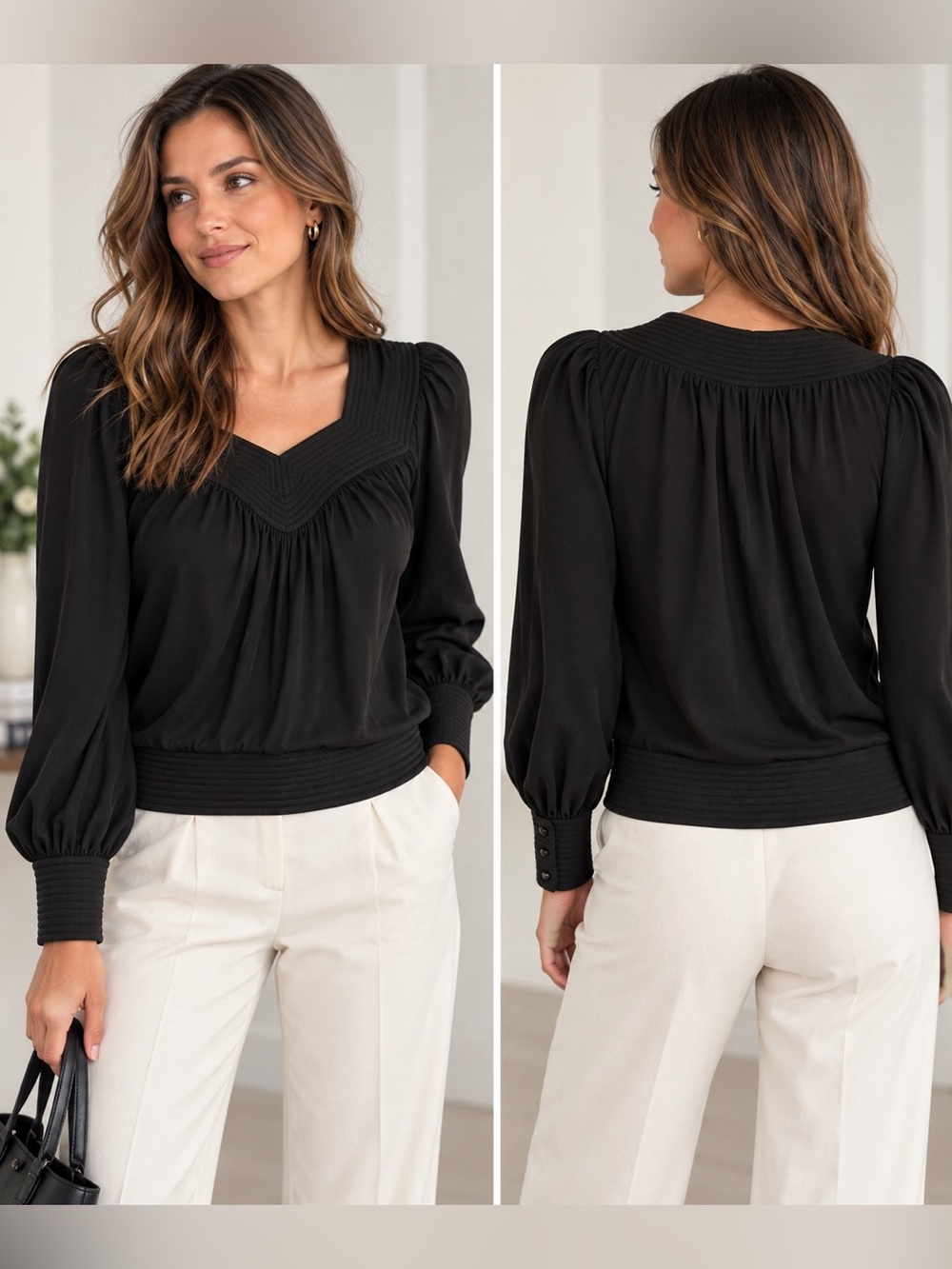 Pomander Place Black Puff Sleeve Blouse Top Small